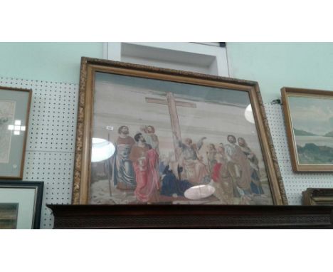 "After the Ascension", tapestry panel, in gilt gesso frame 