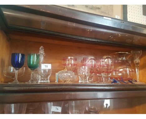 including a coloured glass tumbler and water jug set, 2 cut crystal champagnes and other wares 