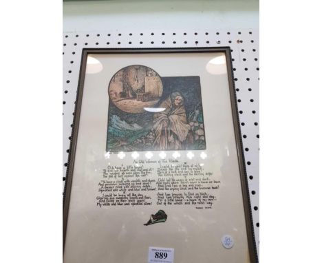 "An Old Woman Of The Roads" coloured print, framed 