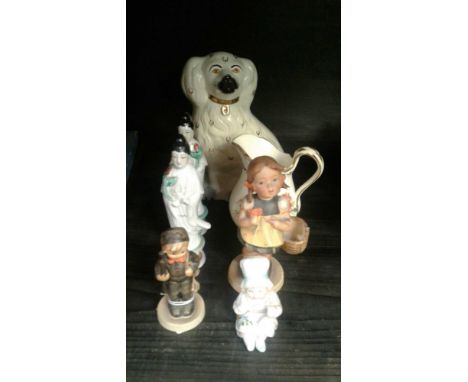 including Hummel figures, a pair of Japanese geisha and a small Staffordshire dog, some chipped (7) 