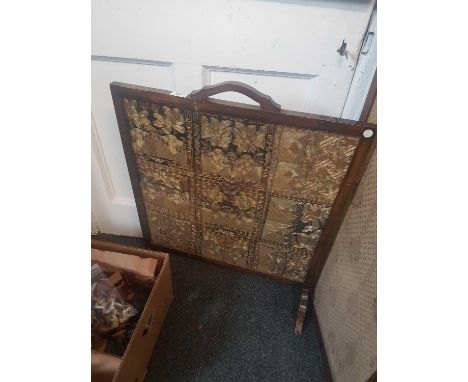 of square form the beach frame enclosing a oriental style tapestry panel, raised on shaped feet 