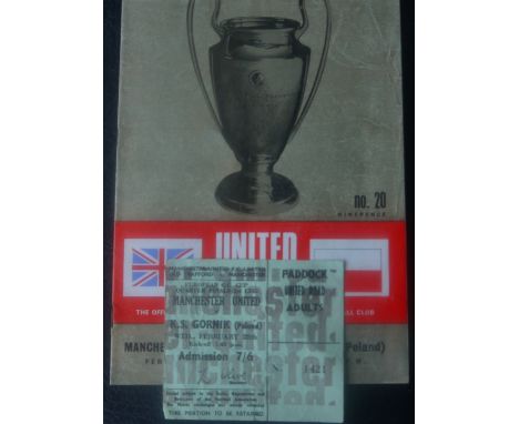 1967-68 MANCHESTER UNITED V GORNIK EUROPEAN CUP PROGRAMME &amp; TICKET
Both in good condition
&nbsp;