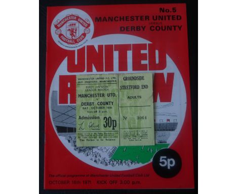 1971-72 MANCHESTER UNITED V DERBY COUNTY PROGRAMME &amp; TICKET
20th November 1971 both good&nbsp;