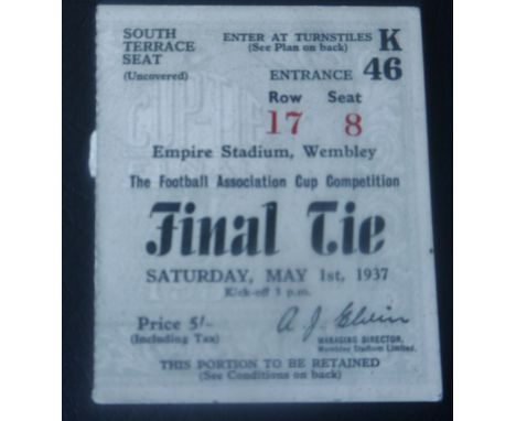 1937 FA CUP FINAL SUNDERLAND V PRESTON NORTH END TICKET
1st May 1937 in good condition&nbsp;