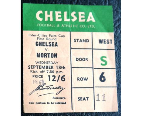 1968 CHELSEA V MORTON INTER CITY FAIRS CUP TICKET
Slight fold