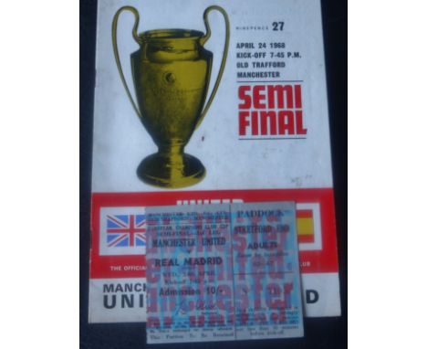 1967-68 MANCHESTER UNITED V REAL MADRID EUROPEAN CUP S/F PROGRAMME &amp; TICKET&nbsp;
Both in good condition
&nbsp;