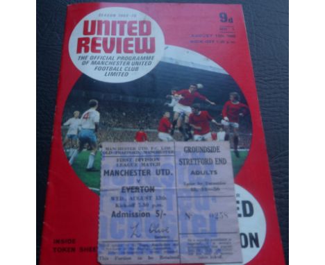 1969-70 MANCHESTER UNITED V EVERTON PROGRAMME &amp; TICKET
13th Agust 1967, fold on ticket
