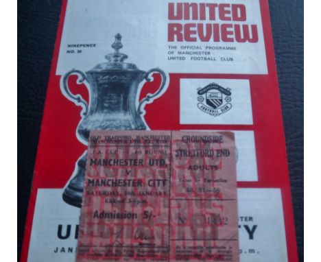 1969-70 MANCHESTER UNITED V MANCHESTER CITY FA CUP PROGRAMME &amp; TICKET
Fourth Round 24th January 1968 both good&nbsp;