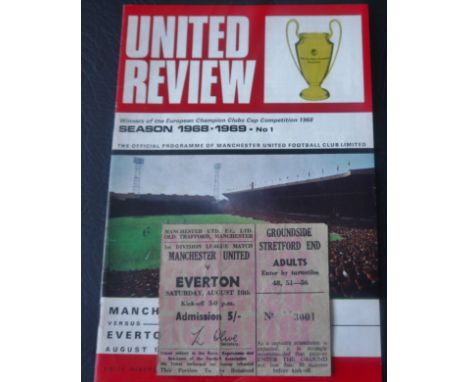1968-69 MANCHESTER UNITED V EVERTON PROGRAMME &amp; TICKET
10th August 1968 slight fold on ticket&nbsp;