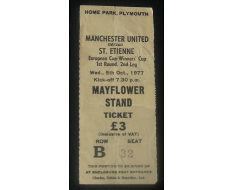 1977 MANCHESTER UNITED V ST ETIENNE ECWC TICKET FOR THE MATCH PLAYED AT HOME PARK PLYMOUTH
Rare Ticket