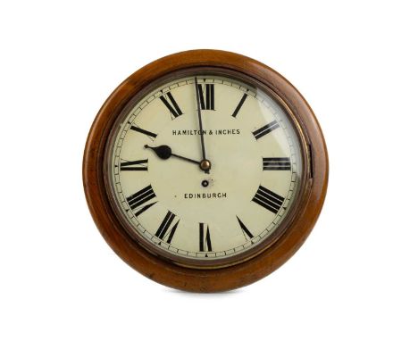 VICTORIAN OAK SCOTTISH WALL CLOCK, MID-LATE 19TH CENTURY  the circular dial inscribed Hamilton &amp; Inches, Edinburgh and wi
