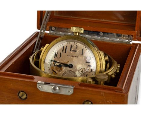 SHIPS CHRONOMETER, BY WALTHAM CO USA serial number 304748, the circular dial with Arabic numerals, three subsidiary dials, br