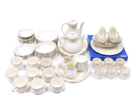 A Royal Doulton Diana pattern part tea and dinner service, comprising two gravy boats and saucers, two oval serving bowls, co