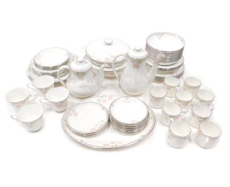 A Royal Doulton Twilight Rose pattern part tea and dinner service, comprising two tureens and covers, coffee pot, teapot, fou