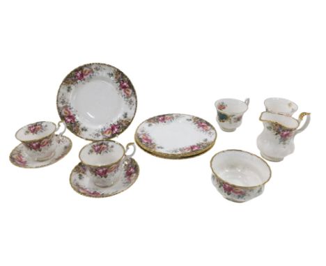 A Royal Albert Berkeley pattern part tea service, comprising four teacups, milk jug, sugar bowl, two saucers and four plates.