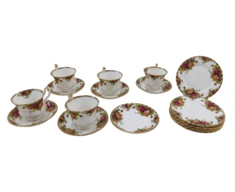 A Royal Albert Old Country Roses part tea service, comprising five teacups, six saucers and six side plates. 