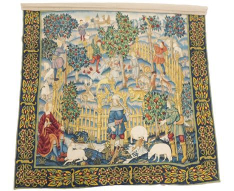 A tapestry in 16th century Flemish style , decorated with a scene of a hunting park, 177cm wide. 