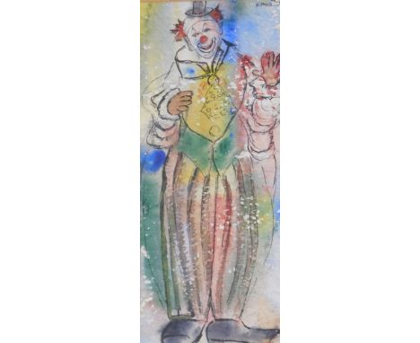 K. Pass (20thC). Happy clown, watercolour, signed and titled verso, 36cm x 15cm.