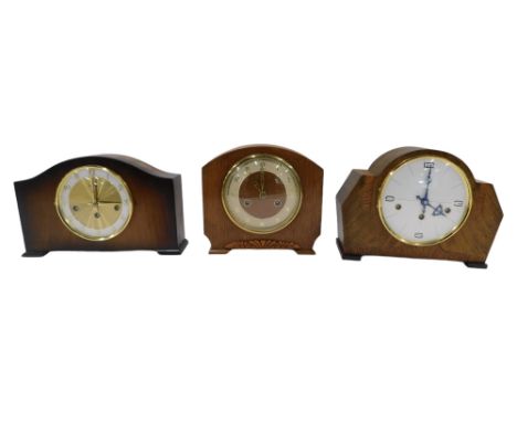 Three 20thC mantel clocks, comprising a Bentima eight day mahogany cased wall clock, 21cm high, 31cm wide, 7cm deep, a 1950s/