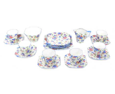 A CWS Windsor china floral pattern part tea service. 