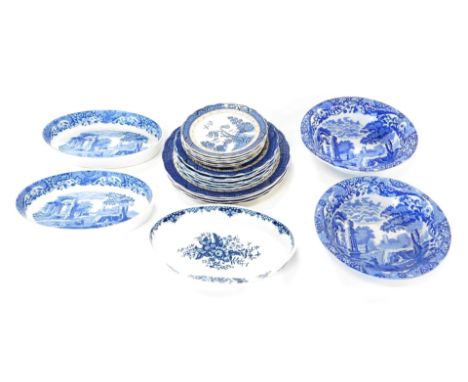 Three Copeland Spode Italian oven to tableware, blue printed oval dishes, two bowls, and various items of Booths Real Old Wil