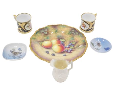 20thC ceramics, comprising Royal Worcester Fruits of Bloom cabinet plate, D Shinnie, 27cm diameter, two Royal Copenhagen pin 