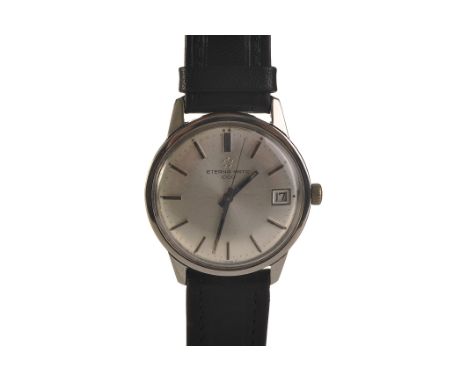A 1960s Eterna-Matic 1000 gentleman’s stainless automatic steel wristwatch, the silvered dial with baton numerals and hands, 