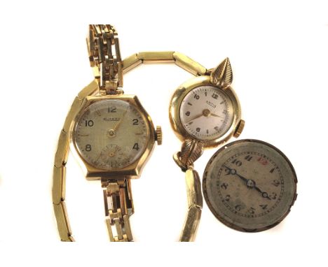 A 1950s Rotary lady’s 9ct gold wristwatch, the silvered dial with alternate Arabic and applied baton markers, and subsidiary 