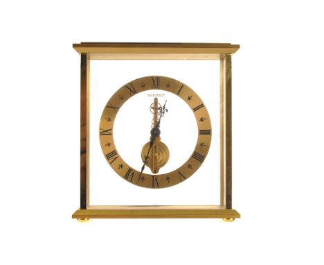 A Jaeger LeCoultre Skeleton Clock, with brass chapter ring, revealing 16 jewel bridge lever movement, Louis XIV hands, the ca