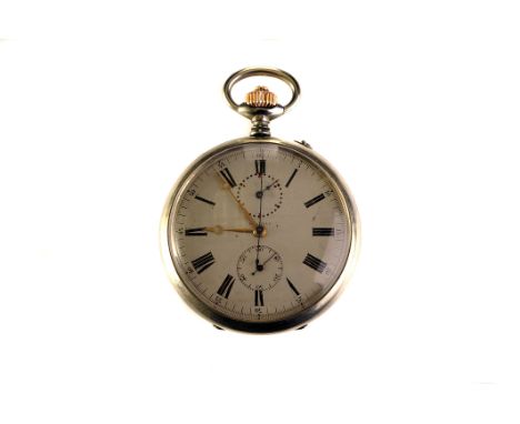 An early 20th century open faced chronograph pocket watch for the Russian Imperial Navy, the silver dial signed Longines, wit