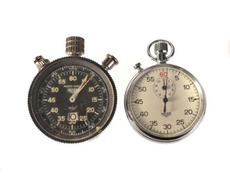 A 1960s Heuer Monte Carlo Air Force issue dash-mounted timer, the black dial with outer 1/100th second register and luminous 