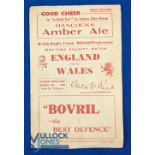 1940 Red Cross Match, Wales v England Rugby Programme: Played at Cardiff. Plus big p/copy