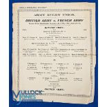 1927 British Army v French Army Rugby Programme: Single sheet with fold. Played at Blackheath, AT