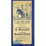 1944 South Wales v Combined Dominions Rugby Programme: Stars out in the big series of charity