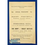 1940 Army v Great Britain Rugby Programme: Famous big early 'phoney war' time game at Richmond, with