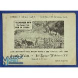 1945 South Wales v Sir Robert Webber's XV Rugby Programme: At Cardiff, this well-known blue issue