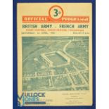 1950 British Army v French Army Rugby Programme: Traditional 4pp Twickers card for this regular
