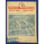 1948 British Army v French Army Rugby Programme: First post- WW2 home staging of the old fixture,
