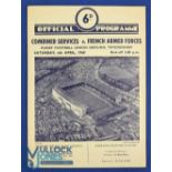 1968 Combined Services v French Armed Forces Rugby Programme: Steele, Simpson, Larter, Sillieres,
