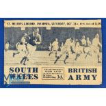 1944 South Wales v the Army Rugby Programme: At Swansea 10/44, somewhat worn but still v desirable