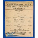 Rare 1922 United Services v Public Schools Rugby Programme: 4pp buff card, lovely survivor, change