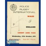 1971 Welsh Police v English Police Rugby Programme: Ian Hall skippered of the hosts and another