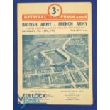 1952 British Army v French Army Rugby Programme: Usual Twickenham example, excellent condition