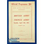 1931 British Army v French Army Rugby Programme: AL Novis skippering the Army XV, Twickers. VG