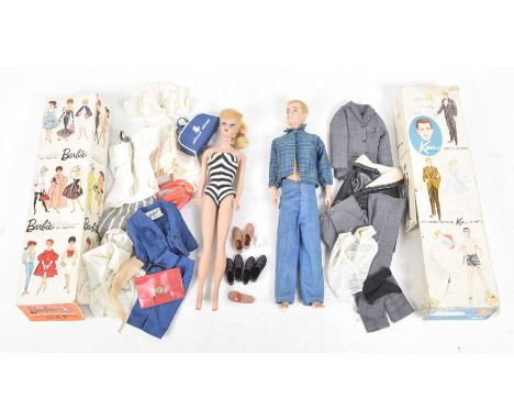 A boxed Barbie doll With blonde wig, including clothing and accessories which include an American Airline's bag and a boxed K