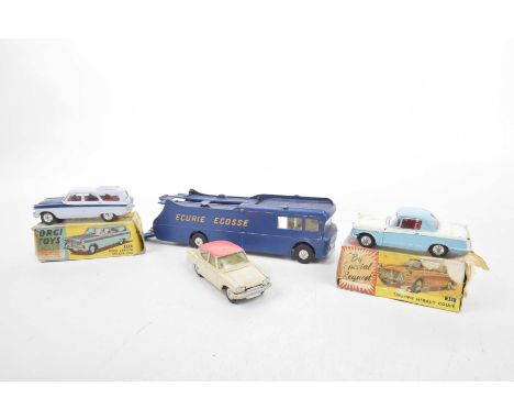 Two boxed and two unboxed Corgi diecast vehiclesComprising boxed no. 231 Triumph Herald Coupe - white, blue, red interior, sp