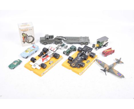 Eleven diecast items by various makersComprising Palitoys FX 3 Lotus JPS and FX4 BRM Marlborough P160, boxed Polistil Norton 