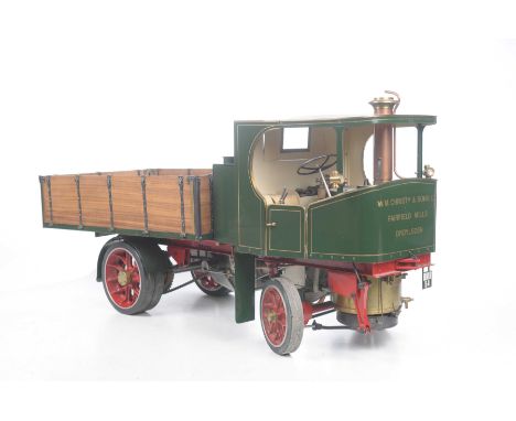 A kit built live steam lorry With steam engine to front with brass chimney with green cab decal W M Christy & Sons Limited, F