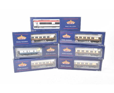 Seven boxed Bachmann '00' gauge coachesComprising five Pullman coaches in brown and cream livery, car no. 347, Eagle, The Had