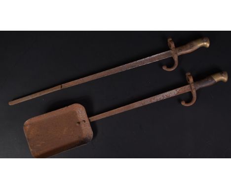 Two 19th Century&nbsp;1874 pattern French Gras Rifle bayonet trench art pieces in the form of fireside tools. Usual form with